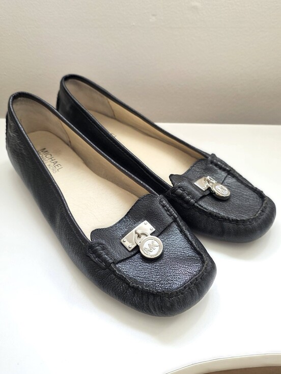 Michael Kors Shoes - Michael Kors Hamilton leather Loafers black Leather With Silver Lock Size 8.5